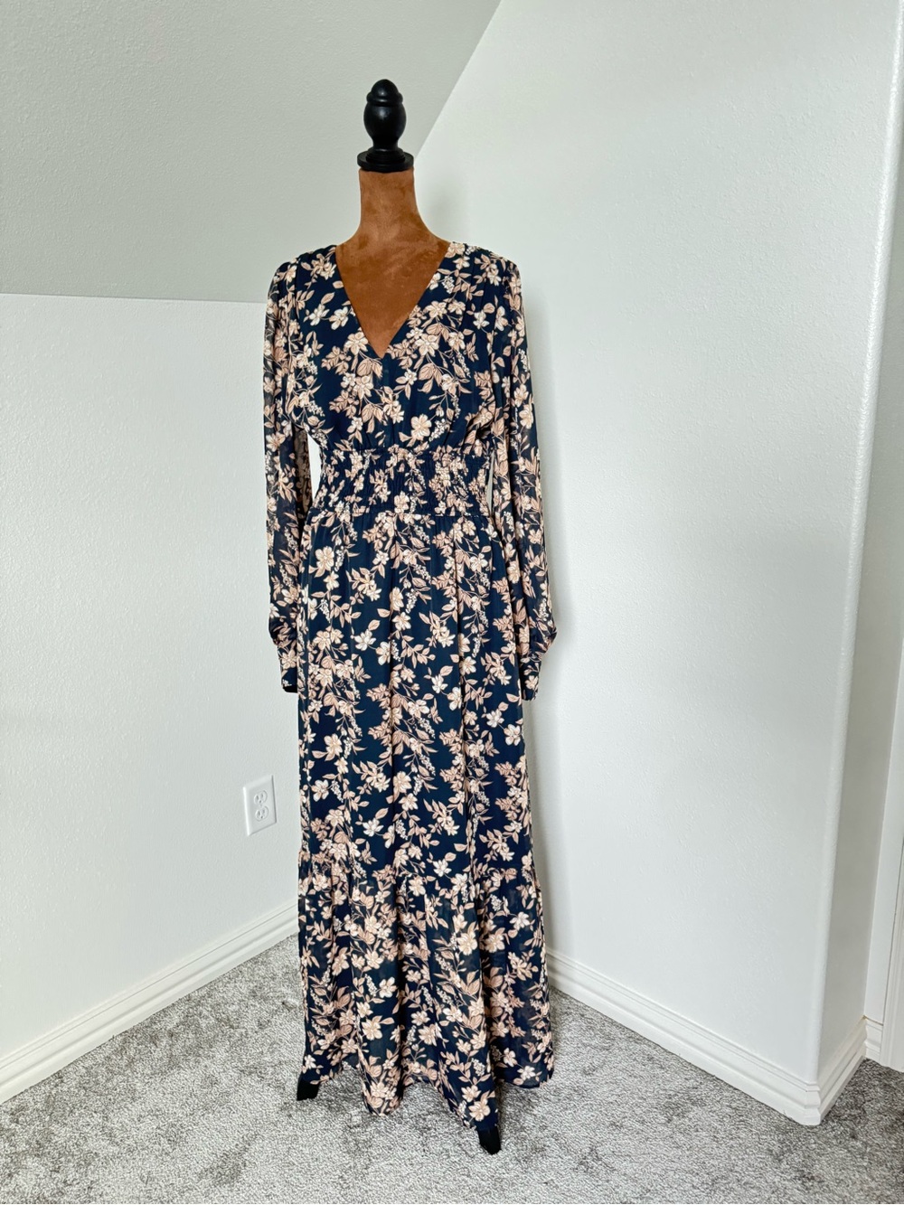 Pinch Navy Maxi Dress with Blush Floral Print